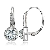 Sterling Silver Aquamarine and White Topaz Round Leverback Earrings