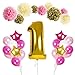 Treasures Gifted Happy 1st First Birthday Baby Girl Decorations Party Supplies Balloons Garland Kit for a Princess Unicorn Themed Celebration in Magenta Pink White and Gold