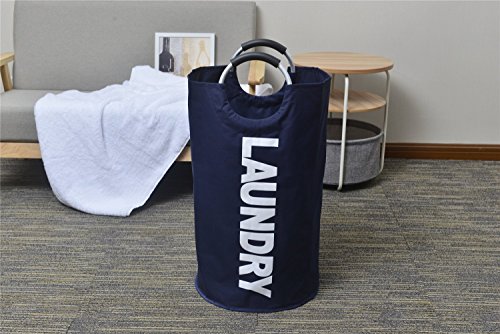 XIFIRY Large Laundry Basket, Collapsible Fabric Laundry Hamper, Foldable Clothes Bag, Folding Washing Bin for College Dorms Family (Dark Blue) - Thumbnail 6