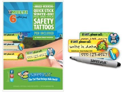 SafetyTat Child ID Tattoos (Multi-Design 6pk) by SafetyTat LLC