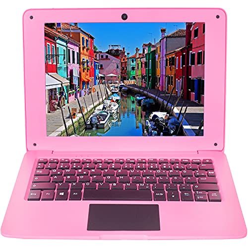 Bigmachine Computer Laptop Mini 10.1 Inch 32GB Windows 10 Ultra Thin and Lightweight Netbook Quad Core PC HDMI USB Webcam Netflix YouTube QWERTZ Layout (Dark Pink)