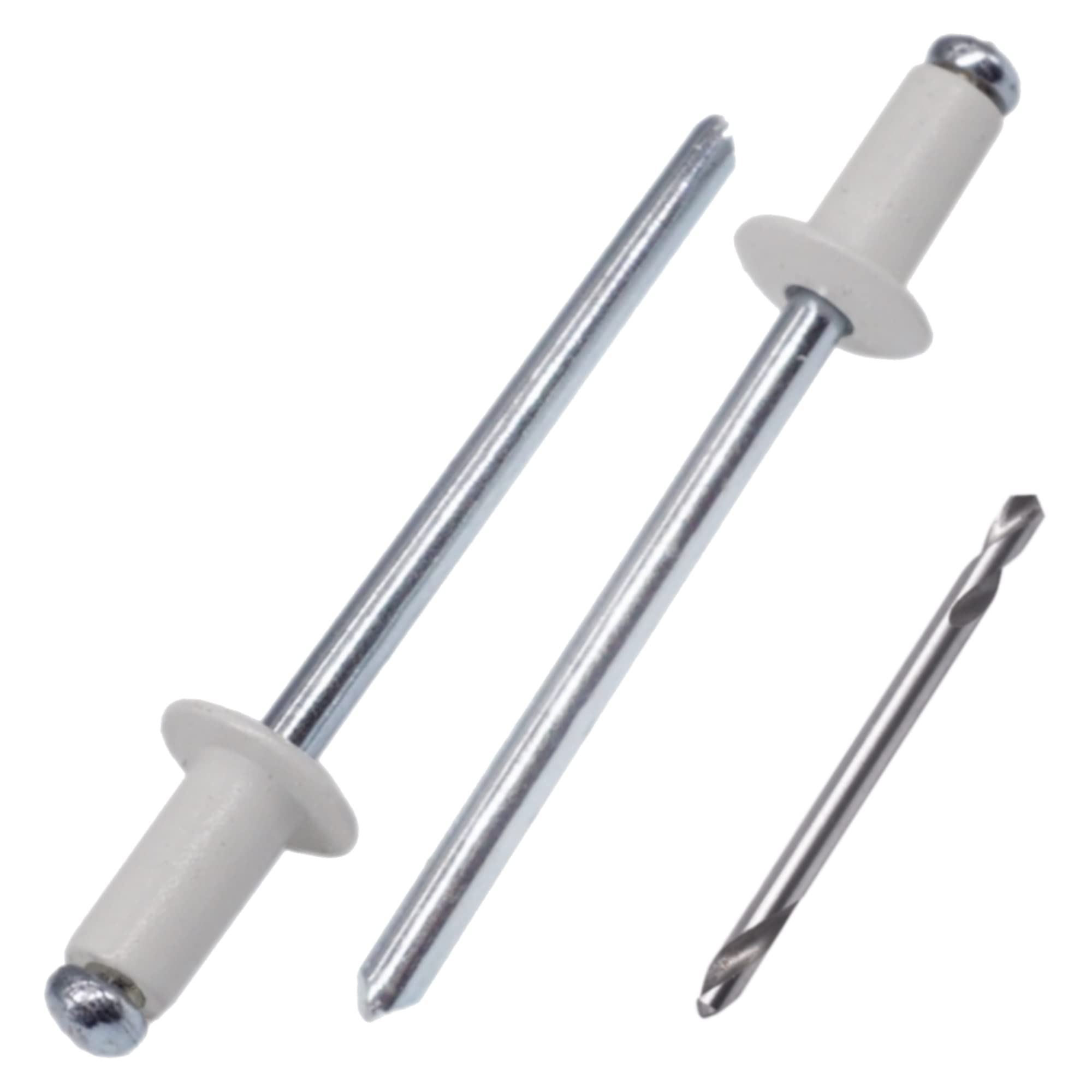 SKIR'CO (100 pcs) Painted Blind Rivets 4.0 x 8 mm, Aluminium Pop Rivets, Drill Bit Included (Grey White RAL 9002)