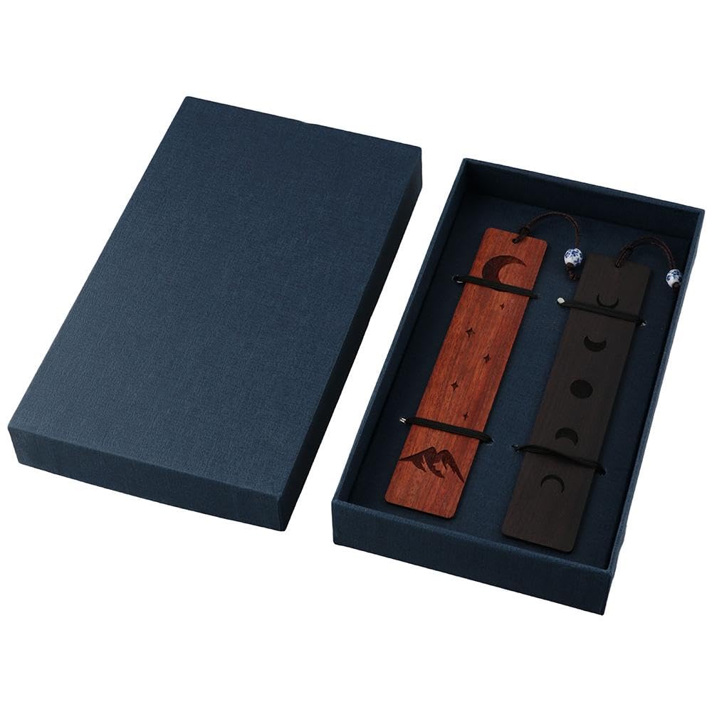 Risedot 2pcs Handmade Wooden Bookmarks, Homemars Moon Design Wood Book Marks
