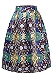 Annflat Women's African Print Casual A-Line Dress Pleated Midi Skirt