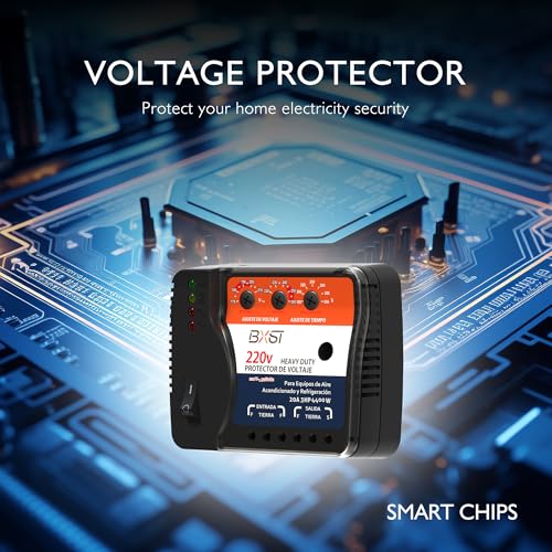BXST Protección contra sobretensión y de cableado para nevera, TV, 4400W, electrodomésticos, aire acondicionado, inversor, mini split, ajustable, sobre/bajo voltaje y tiempo de retardo, voltaje 20A