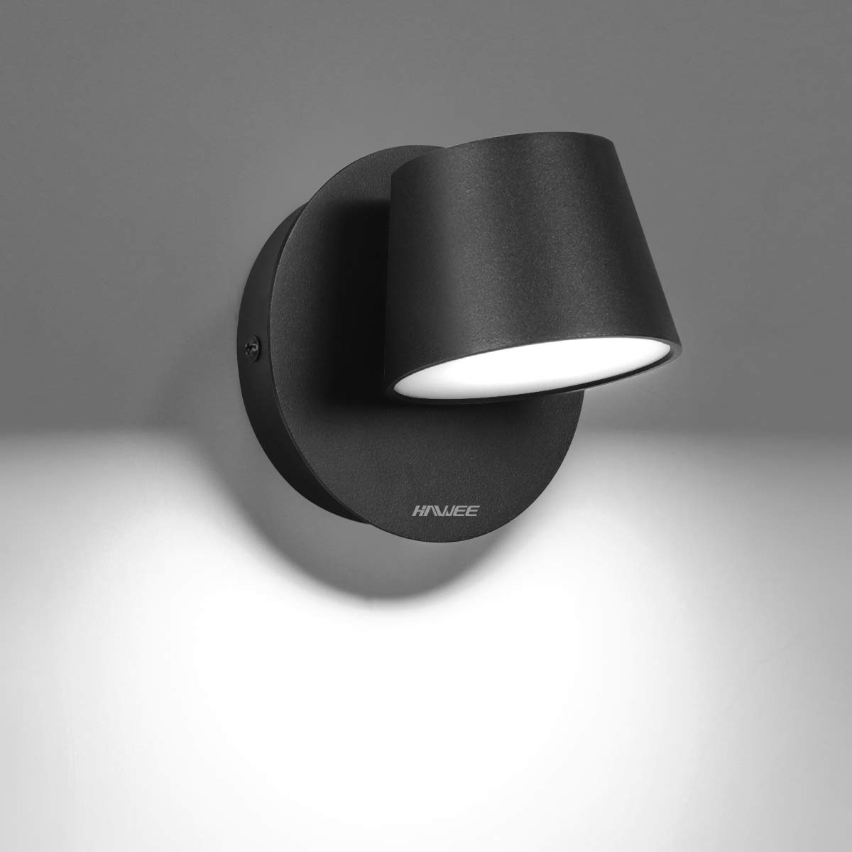 HAWEE Modern Wall Light LED Reading Spot Light 350° Swivel Nordic Style Wall Spotlight LED Wall Lamp for Bedroom Bedside Living Room Hallway Stairs Corridor, Black 6000K