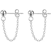 Reffeer Minimalist Ball Earrings with Chain Dangle Earrings for Women Teens Dangle Earrings Studs Cute Solid 925 Sterling Silver Earrings