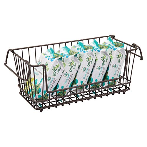 mDesign Modern Farmhouse Metal Wire Household Stackable Storage Organizer Bin Basket with Handles - for Kitchen Cabinets, Pantry, Closets, Bathrooms, Entryway, Garage - 12.25