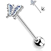 OUFER Tongue Rings, Totally 316L Surgical Steel Tongue Piercing Jewelry, Butterfly 14G Tongue Barbells, Internally Thread Tongue Rings For Women Men