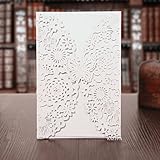 KAZIPA 25 Pack Set Laser Cut Invitation Cards, Lace Invitation Kit for Wedding Anniversary Bridal Shower Birthday with Printable Paper and Envelopes(White)