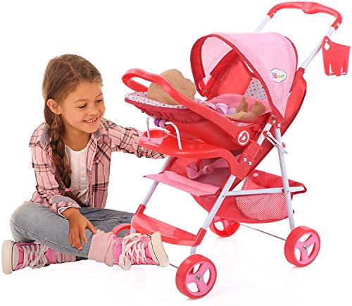 Little Mommy Doll Ultimate Travel System Stroller (D83589) with Retractable Canopy & Shopping Basket Below - Feeding Tray & Removable Car Seat, Fits Dolls up to 18 inches, Age 3+