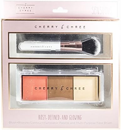 Cherry Chree Blush Brozer Contour Illuminator Palette w/ Face Brush Peach 1023