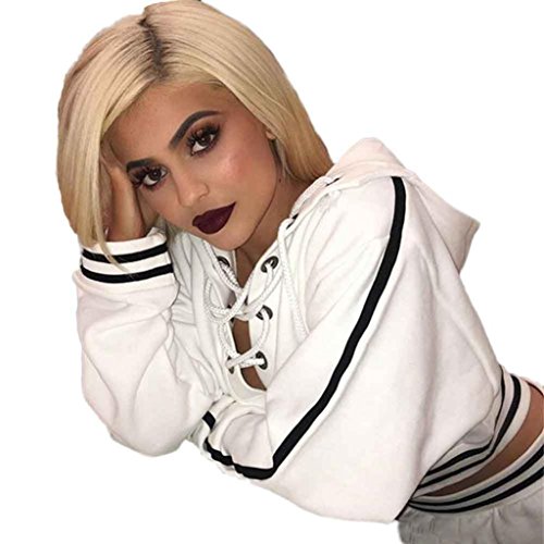 Women Blouse, Neartime Hoodie Casual Long Sleeve Loose Sweatshirt Pullover Short Tops Coat (L, White)