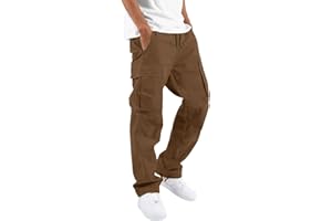 Kaniem Mens Cargo Pants with Pockets Summer Solid Color Pocket Zipper Cargo Pants Casual Trousers Men's Pants