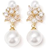 LEMOXIVI Pearl Drop Dangle Earrings for Women, Pearl Wedding Earrings for Brides Dangling, CZ Bridal Earrings for Wedding Bridesmaids, Prom Jewelry Gifts