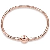 KUNSIR 925 Sterling Silver Snake Chain Bracelet Rose Gold Basic Charm Bracelets for Women Teen