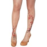 Generic Premium Colorful Mock Tattoo Patterned Women's Tights with Designs Plus Size Nude Pantyhose Sheer Stockings