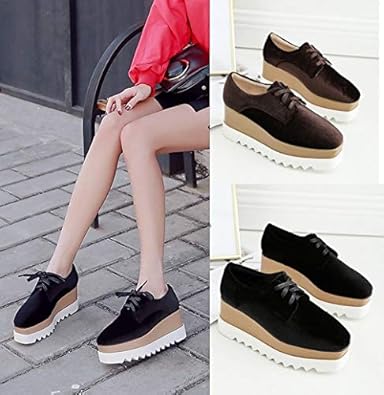 Amazon ノーブランド品 厚底靴 ウエッジ 厚底 スエード 純色 着まわし ファッション 1053 ノーブランド品 シューズ