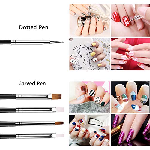 JOYJULY 20pcs Nail Art Design Tools, 15pcs Painting Brushes Set with 5pcs Dotting Pens, BLACK ... - Thumbnail 3