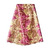 KENLACE 5 Yards/Lot African Lace Fabric Swiss Voile Lace Emboridery French Mesh Lace Fabric Material (FuchiaPink)