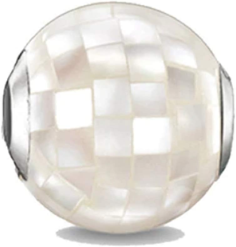 EVESCITY Mother of Pearl Ball Spacer Silver Bead for Charms Bracelets - Best Jewelry Gifts for Her