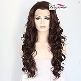 K'ryssma® Natural Looking Chocolate Brown Lace Front Wigs for Women Long Wavy Fashionable Glueless Synthetic Wigs with Widow's Peak Heat Resistant 24 Inches