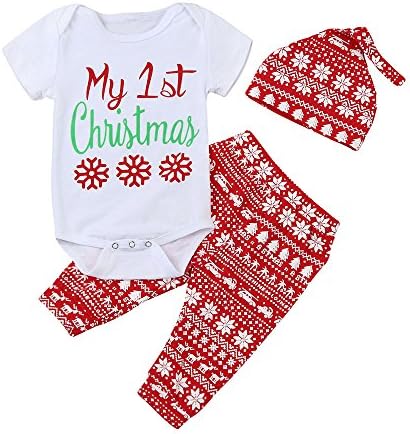 Sinzelimin kid Baby Boys Girls Christmas Romper My 1st Halloween Bodysuit and Pants +1PC Hat Winter Outfit