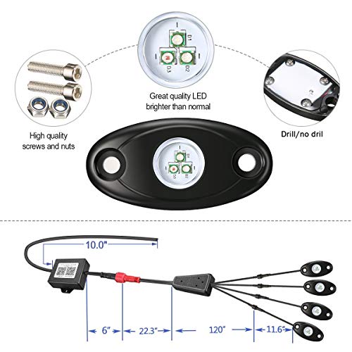 AMBOTHER LED RGB Rock Lights APP Control 4Pods Underglow Waterproof Neon Lighting Kit for Off Road Trucks Jeep ATV SUV Vehicle