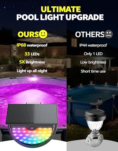 DeeprBetter 2026 Amélioré Lumiere Piscine Hors Sol Solaire, Lampe Piscine LED Etanche IP68 à RGB Couleur Changeant, Eclairage Piscines avec 10 Modes de Lumières, LED Piscines sans Fil pour Jardin
