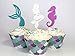 Mermaid Cupcake Toppers + Wrappers- 48 pcs- [Decoration for Little Mermaid Theme, Under The Sea Theme, Baby Shower Birthday Party Favors, Mermaid Tail, Seahorse Food Picks + Scale Cupcake Wrapper]