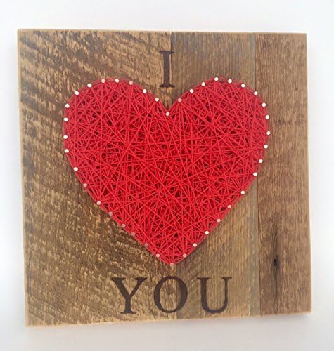 Large red I LOVE YOU string art heart sign for Father's Day, Weddings, Birthdays and 5 Year Anniversary gifts.
