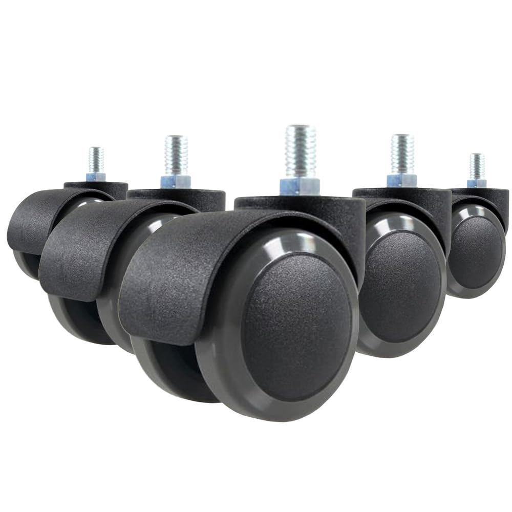 hjh OFFICE 5X Hard Floor Pin M10 Threaded/Height 50 mm Office Chair (Set of 5 Castors), Dia Wheel