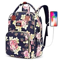 SOCKO Laptop Backpack for Women Floral Hiking Backpack Nylon Travel Backpack with USB Charging Port Water-Resistant School Backpack Fits 15.6 Inches Laptop (Peony Flower)