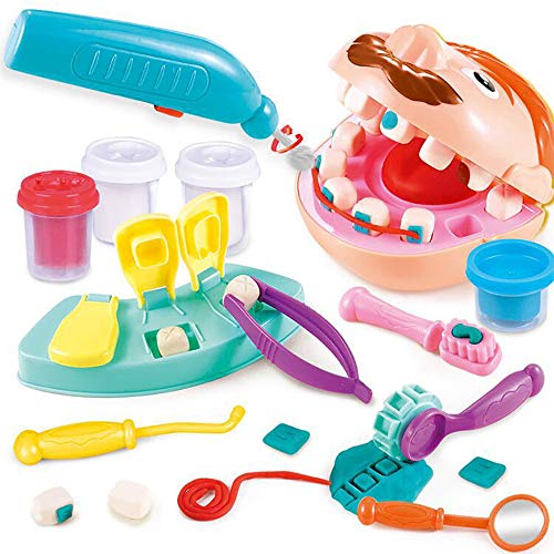 HenMerry 13Pcs Doctor Kit for Kids Dentist Pretend Play Toy Check Teeth Clay Mud Model Set