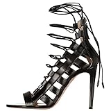 Shoesofdream Women's Elfin Fashion Gladiator Lace-Up Zip Black High Heel Dress Sandal 7 M US