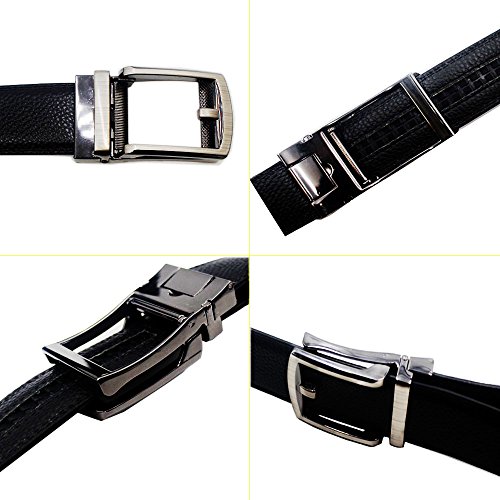 Mens Rachet Dress Belts Black with Automatic Sliding Buckle Click Belt Fits up to 44