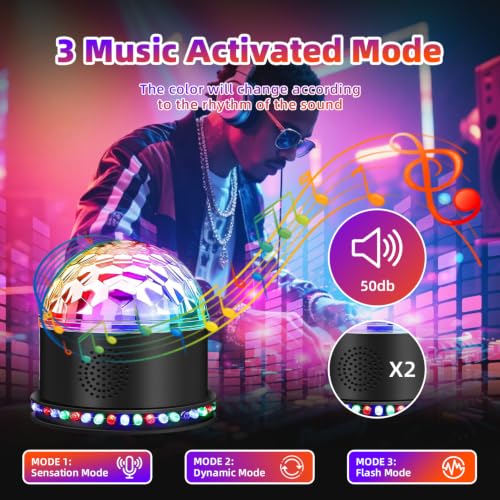 Disco Ball, Gomifie Mirror Ball 54 LEDs with Music Player and Dual Speakers, Party Light Sets with 3 Activated Modes and 3 Specal Modes for DJ, Christmas, Bar and Party