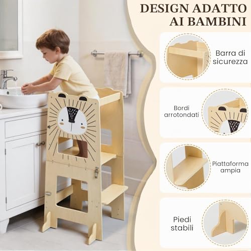labebe Montessori Tower Kids (98cm Height), Large Size Wooden Folding Montessori Tower, 3 in 1 Kids Desk and Chair Set Transformable with Chalkboard