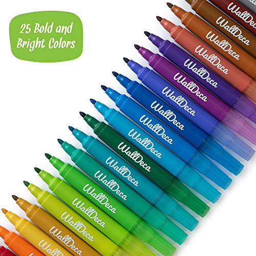 WallDeca DryErase Thick Fine Line Markers, 25 Assorted Colors, Non