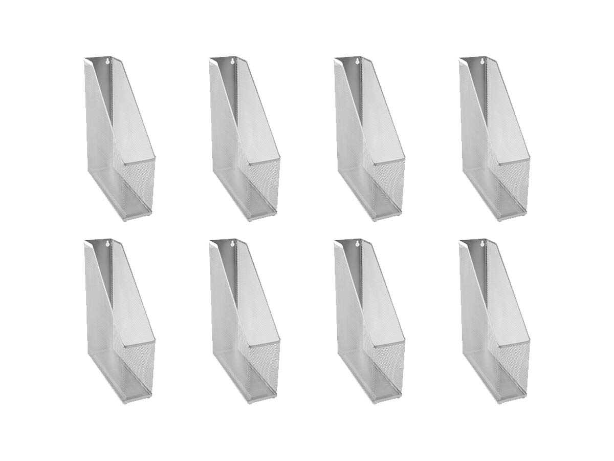 OSCO Wiremesh Magazine Rack, High-Density Steel Wire Mesh Desk File & Magazine Holder with Rubber Feet, Single Section Organiser for Files, Cookery Books, Office Storage, 8 Pack, Silver