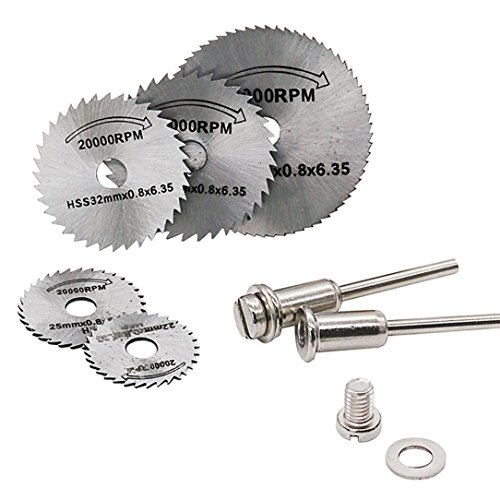 Tsmile HSS Circular Wood Cutting Saw Blade Discs + Mandrel Drill For Rotary Tool (Silver-3)