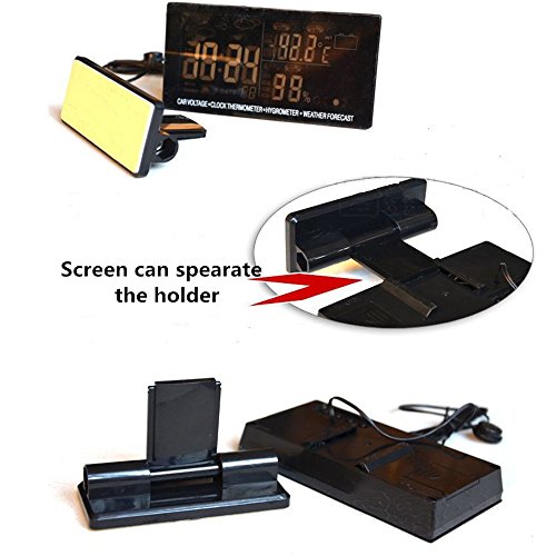 Polarlander 4 in 1 Digital Car Thermometer Hygrometer 12V DC LCD Screen Hygrothermograph Weather Forecast Voltage Clock