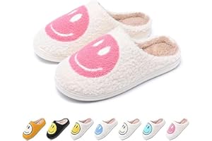 Doxwater Smile Face Slippers for Women and Men Comfy Warm Plush Slip-On House Slipper for Winter Indoor Outdoor Soft Cushion Non-slip Fluffy Slides Slippers with Memory Foam for Girls Boys