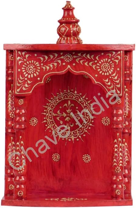 Chave India Home Wooden Temple/Pooja Mandir/Mandap with Beautiful Emboss Work on it - Size Hight 13.50 Inch : Width 9 Inch : Depth 5.50 Inch