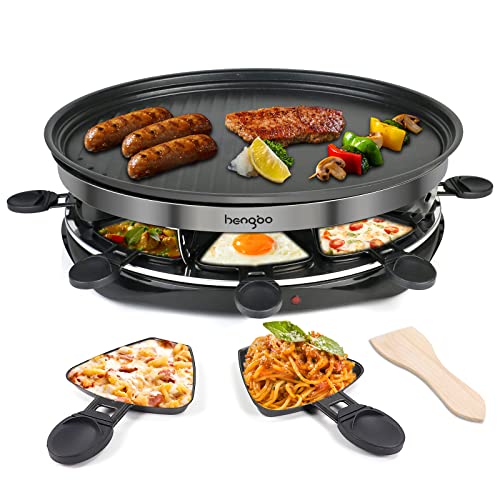 Raclette Grill Raclette Cheese Machine for 8 Person with 8 Non-Stick Grill Pans Double-Sided Non-Stick Griddle Plate Adjustable Thermostatic Dual Heating System, Christmas Gifts for Women Men