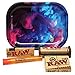 Bundle - 5 Items - RAW Classic 1 1/4 Rolling Papers, 79mm Roller, Pre-Rolled Tips with Hippie Butler Mini Rolling Tray (Color Swirl) and Hippie Butler Kewl Tube