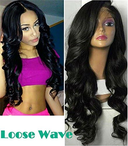 Full Lace Human Hair Wigs For Black Women With Baby Hair Glueless Brazilian Loose Wave Virgin Hair Lace Front Wig African American (180 Density 22 Inch Natural Color Lace Front Wig)