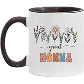 Great Nonna Gift - Floral Mug - Gift For New Great Nonna - Baby Announcement - Pregnancy Announcement Nonna - Mothers Day Gift - Birthday Gift - Black Accents Mug 11oz