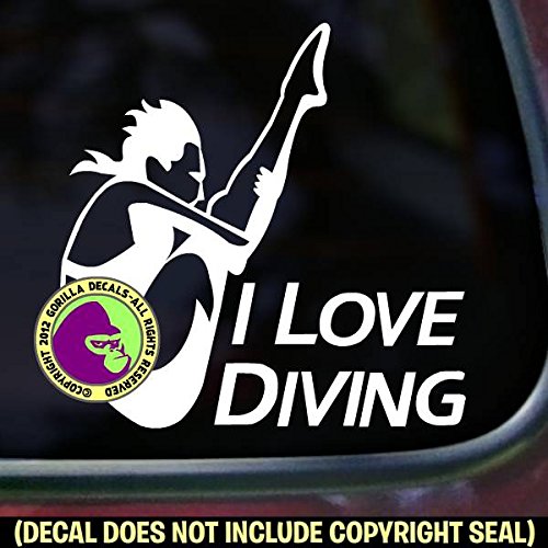 I LOVE DIVING Springboard Diver FEMALE Vinyl Decal Sticker E