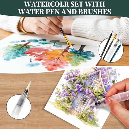 Water Colors Paint Set,Travel Watercolor Painting Set with Metal Case,Watercolor Painting Set Includes Brushes,Palette,8 Sheets of Watercolor Paper,Suitable for Beginners,Artists (128 colors)